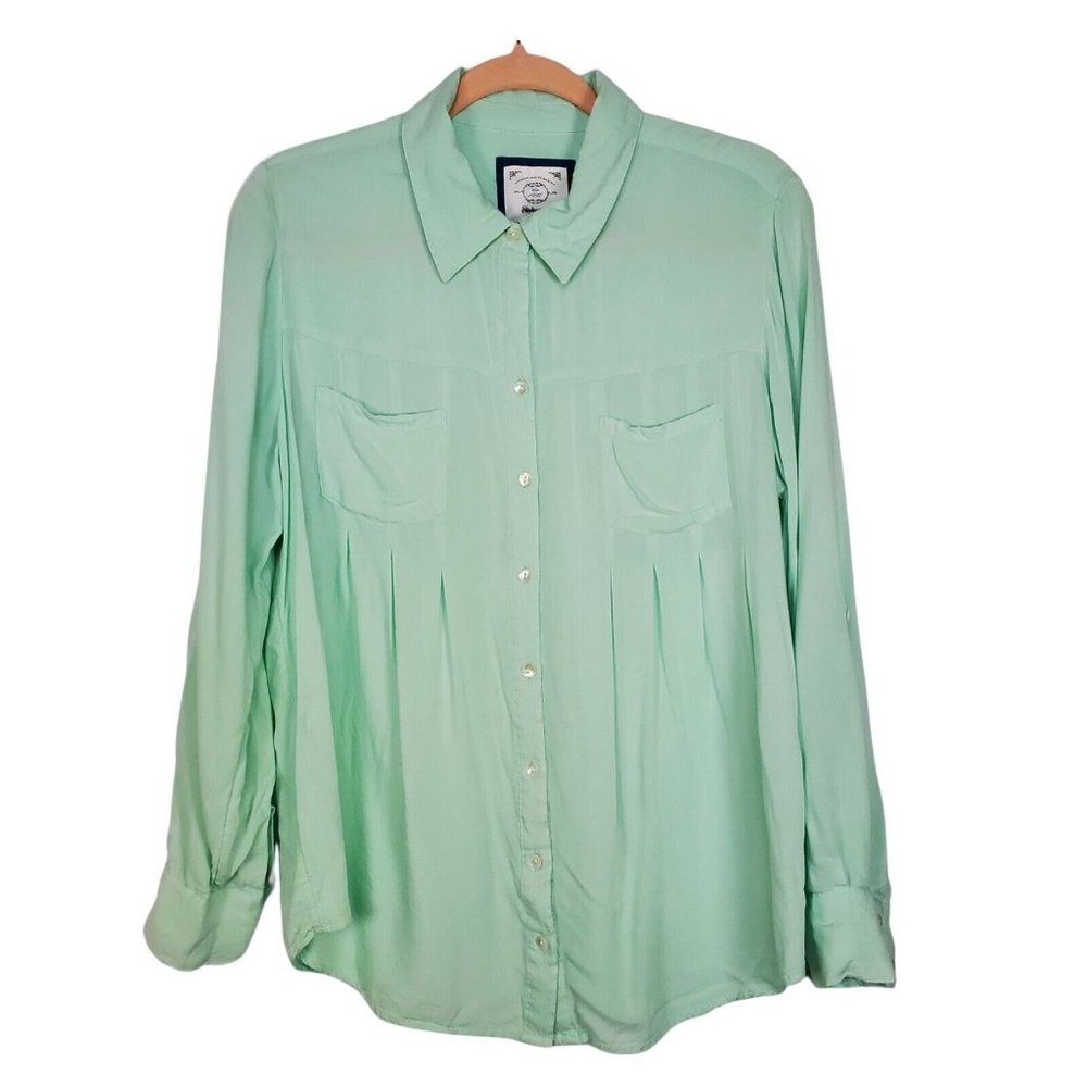 Style & Co. Women tops sz M Button-down long sleeve green pockets